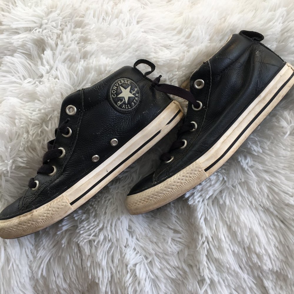Youth Black Leather Converse Chuck Taylor